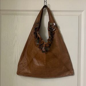 Chic Brown Leather Hobo Bag with Leaf Accents